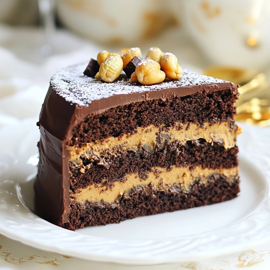 Fudgy Schokoladenkuchen mit Erdnussbutterfüllung lecker