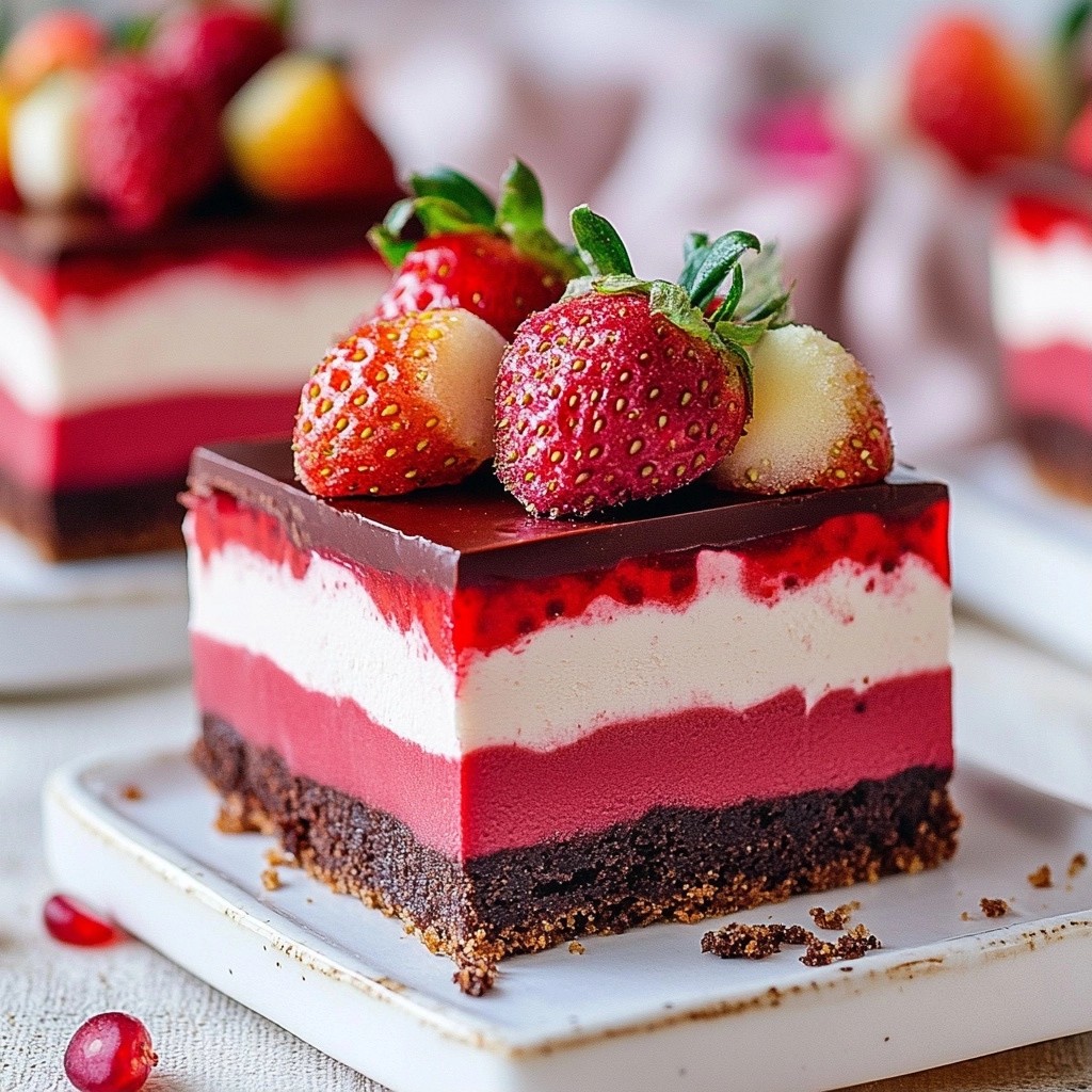 Doppelschichtiger Schokoladenkuchen mit Erdbeer-Mousse