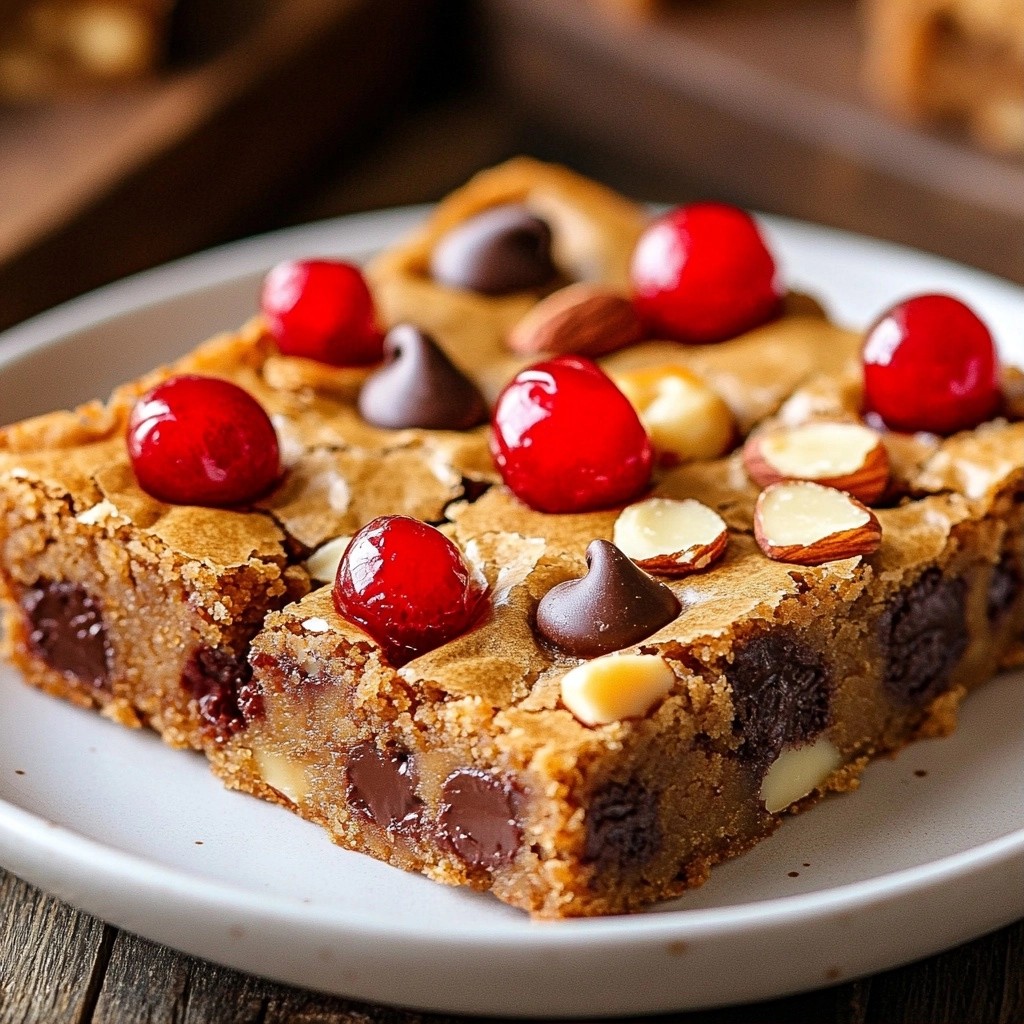Schokoladenchip Blondies mit Kirschen und Mandeln lecker