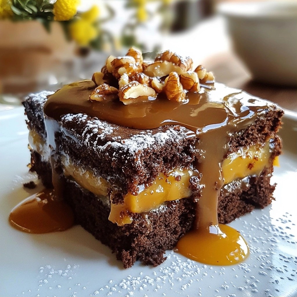 Saftiger Schokoladenkuchen mit Walnuss-Karamellfüllung