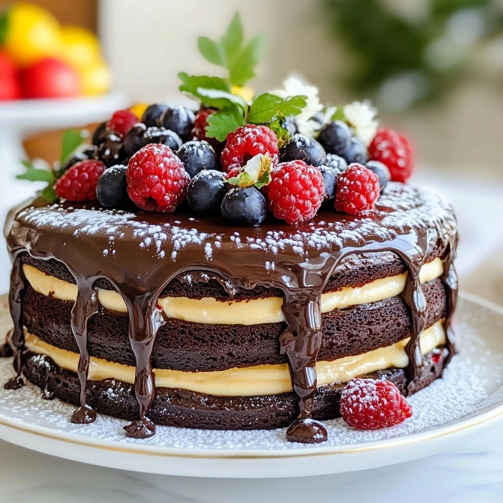 Saftiger Schokoladenkuchen mit Vanillecreme Rezept