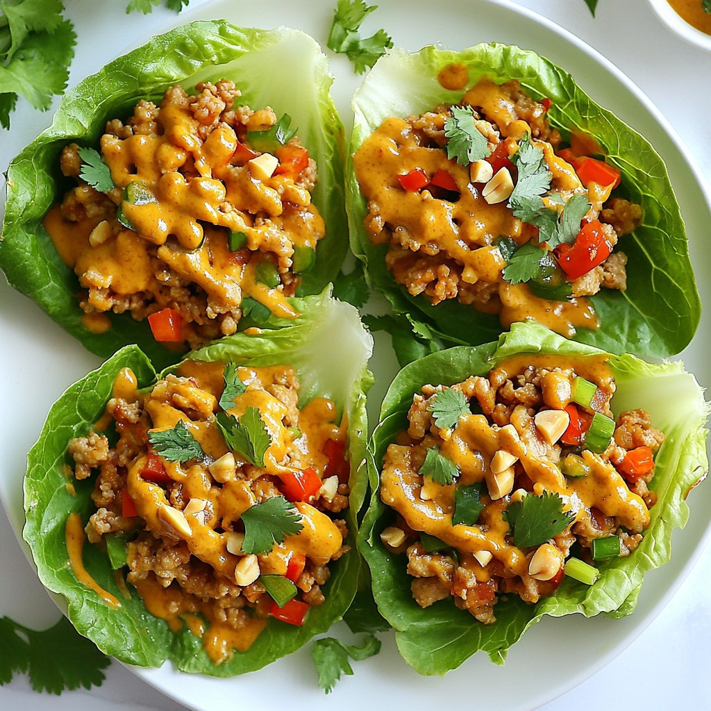 Thai Peanut Chicken Lettuce Wraps mit frischem Gemüse