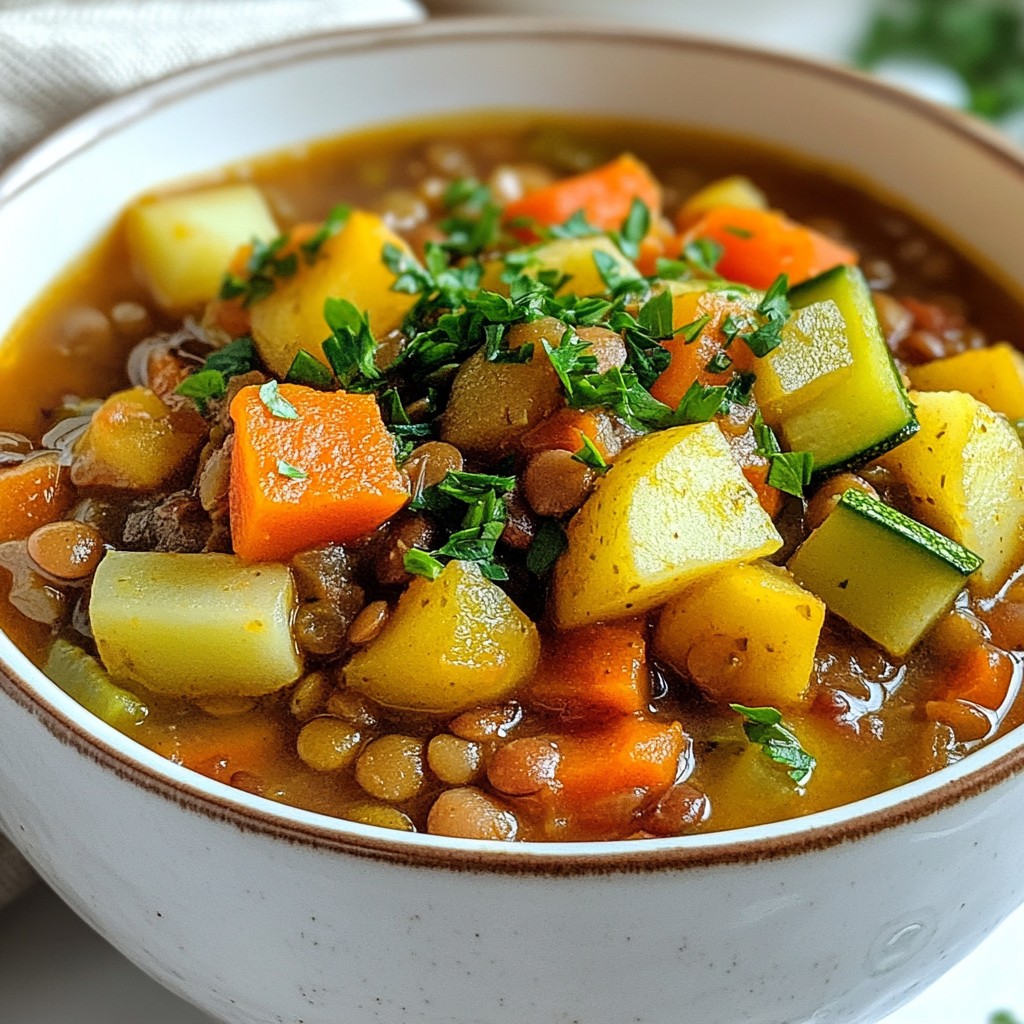 Herzhafter Slow Cooker Linsen- und Gemüse-Eintopf