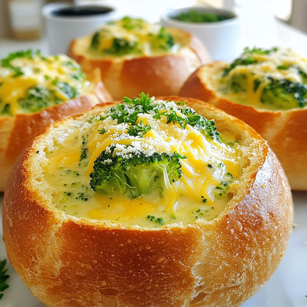Brokkoli Cheddar Suppe in Brot Schalen Genuss Pur