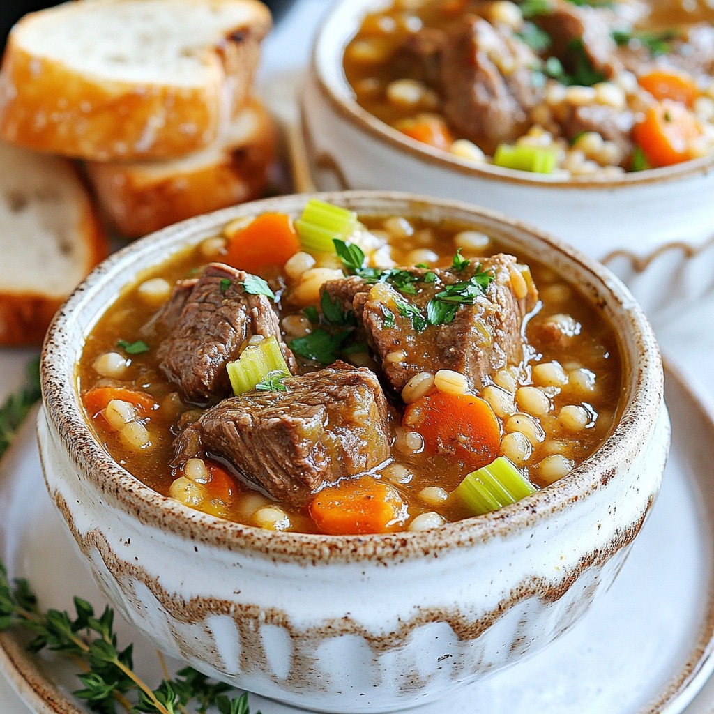 Savory Slow Cooker Beef and Barley Stew Einfaches Rezept