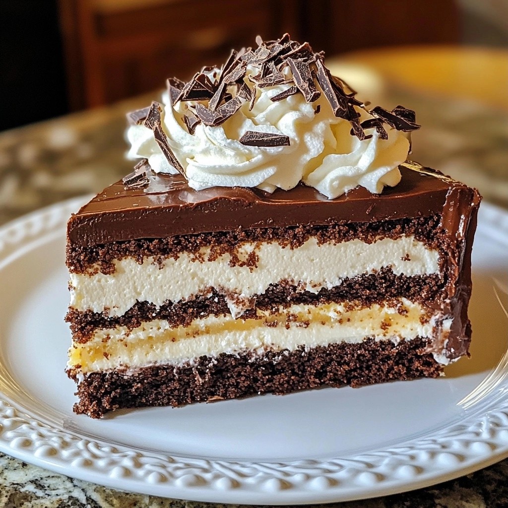 Doppelfudgy Schokoladenkuchen mit Keksboden genießen