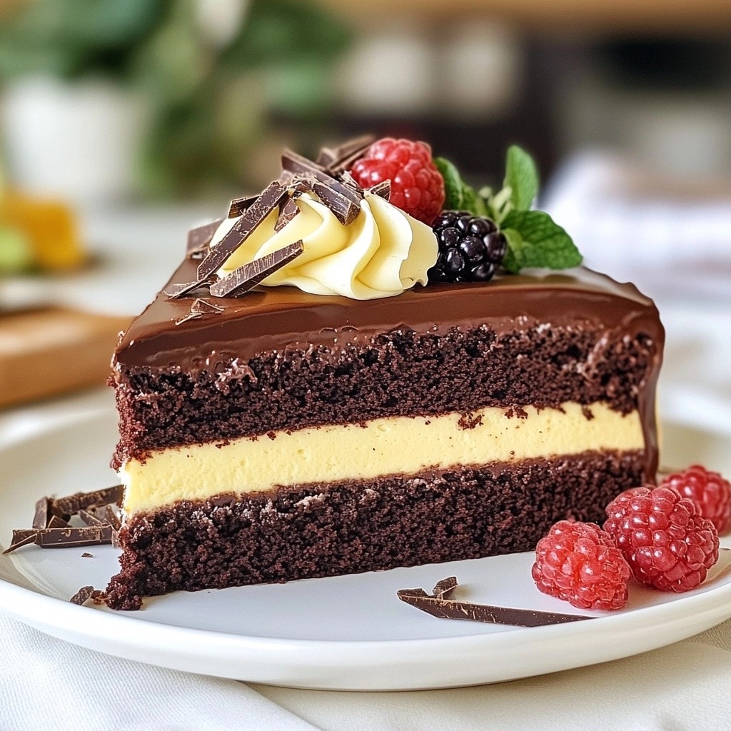 Zweifarbiger Schokoladenkuchen mit Vanillesahne genießen