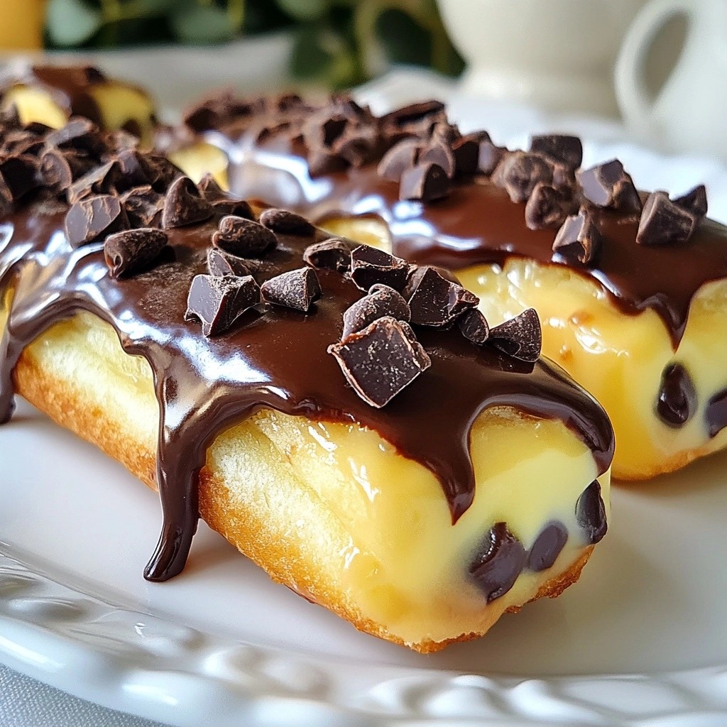 Schokoladenchip Eclairs mit Vanillecreme genießen