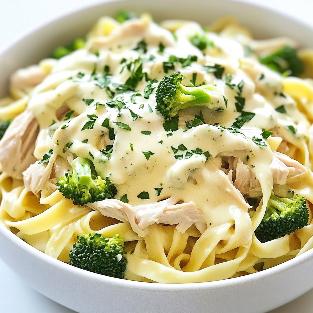 Cremige Crockpot-Hühnchen-Alfredo mit Brokkoli