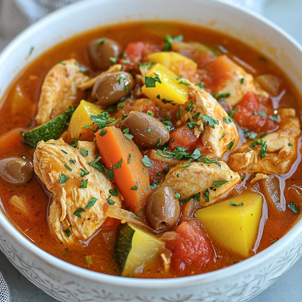 Herzhaftes Crockpot Mediterranes Hähnchen-Eintopf