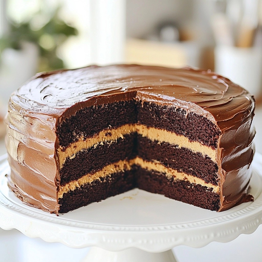 Schokoladenkuchen mit Erdnussbuttercremefüllung lecker