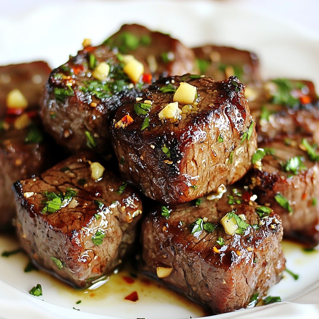 Knoblauch-Kräuter-Butter-Steak-Bissen Einfaches Rezept