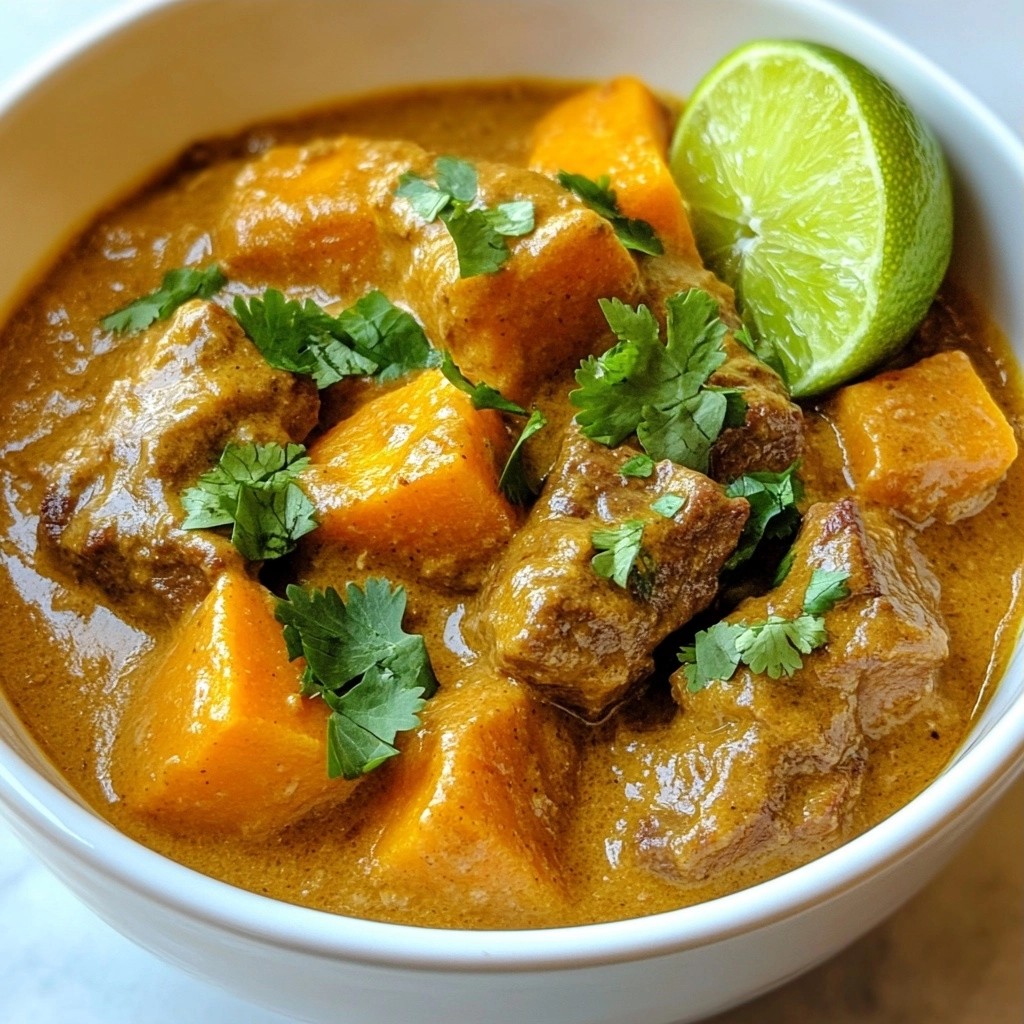Reiches Crockpot-Rindfleisch und Süßkartoffel-Curry