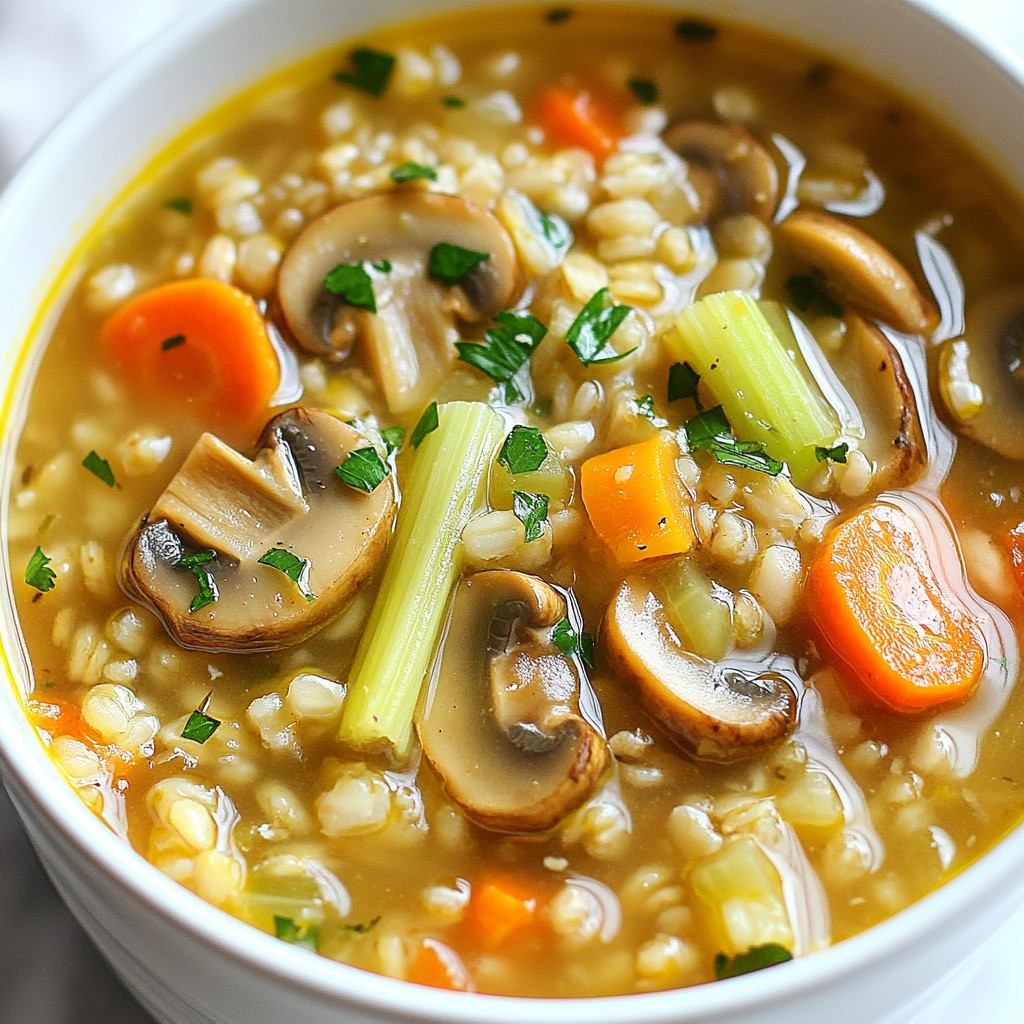 Würzige Rich Slow Cooker Mushroom Barley Soup Rezept