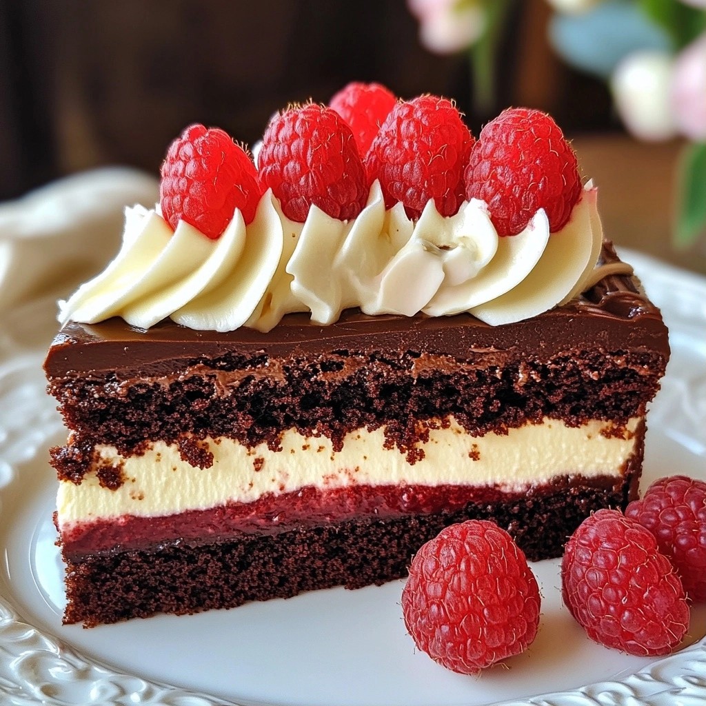 Geschichteter Schokoladenkuchen mit Himbeer-Mousse Genuss