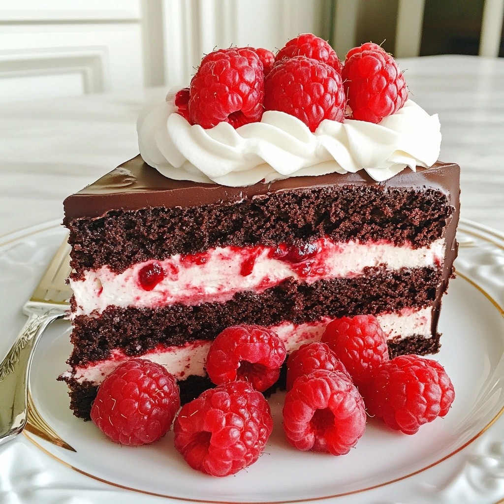 Geschichteter Schokoladenkuchen mit Himbeer-Mousse Genuss