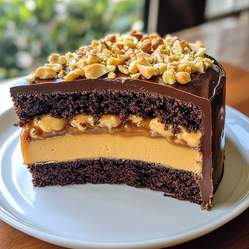 Fudgy Schokoladenkuchen mit Karamell-Erdnussfüllung