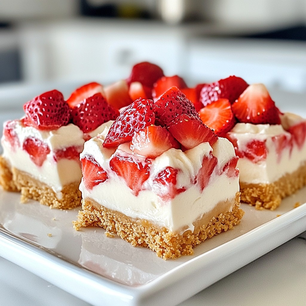 No-Bake Strawberry Cheesecake Bars Frisch und Einfach