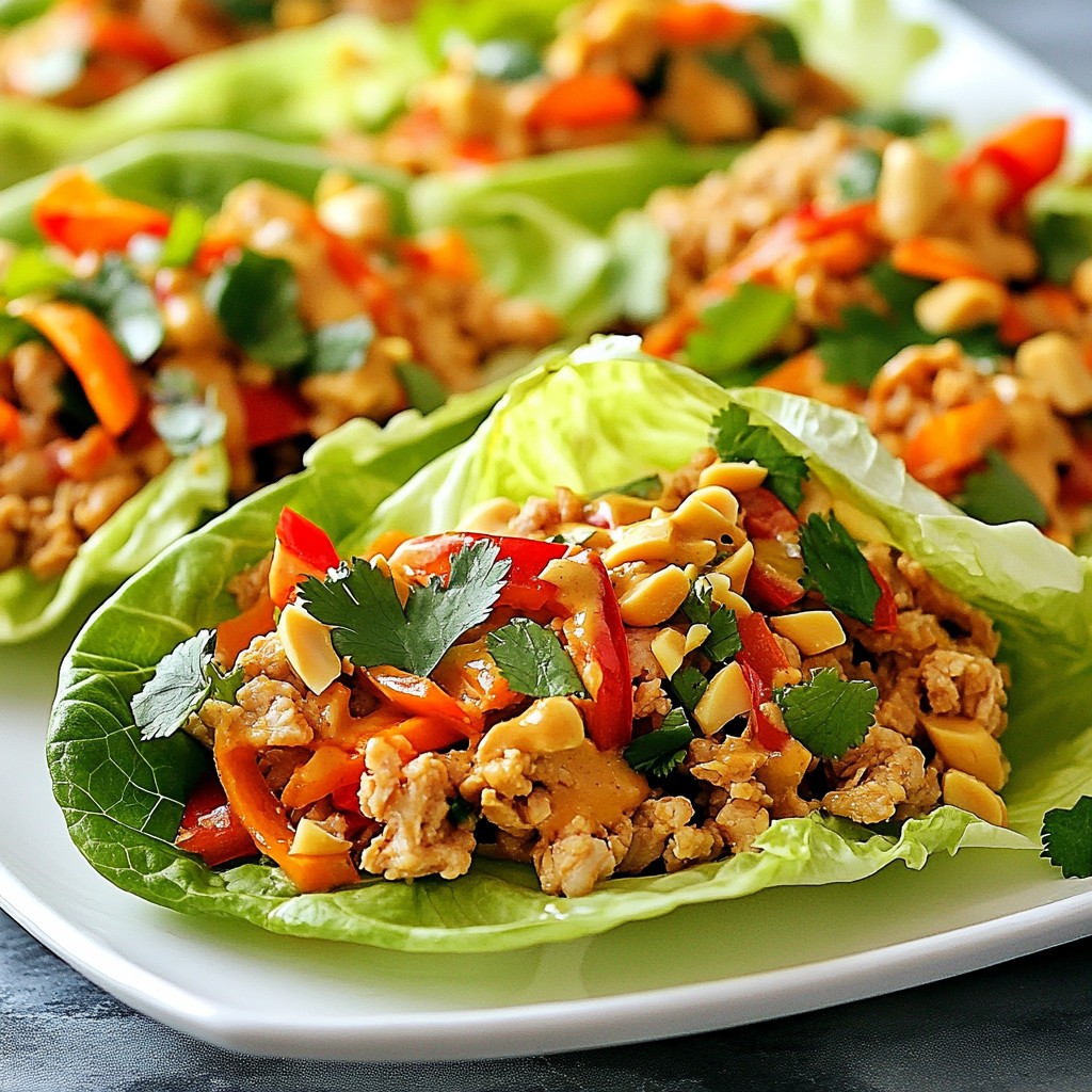 Thai Peanut Chicken Lettuce Wraps mit frischem Gemüse