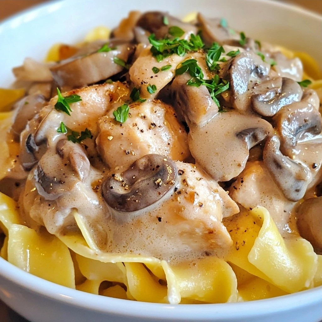 Savory Crockpot Mushroom and Chicken Stroganoff Rezept