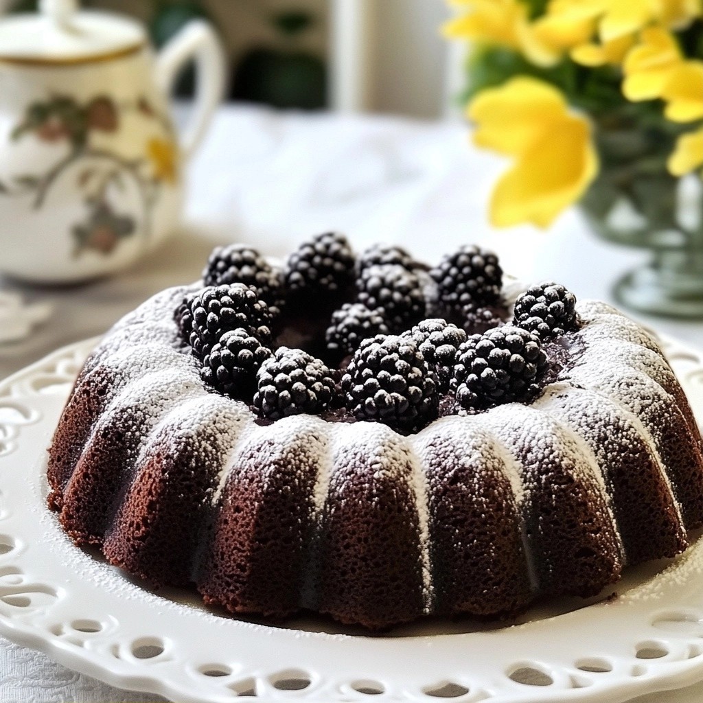 Schokoladenkuchen mit Buttermilch und Brombeeren saftig
