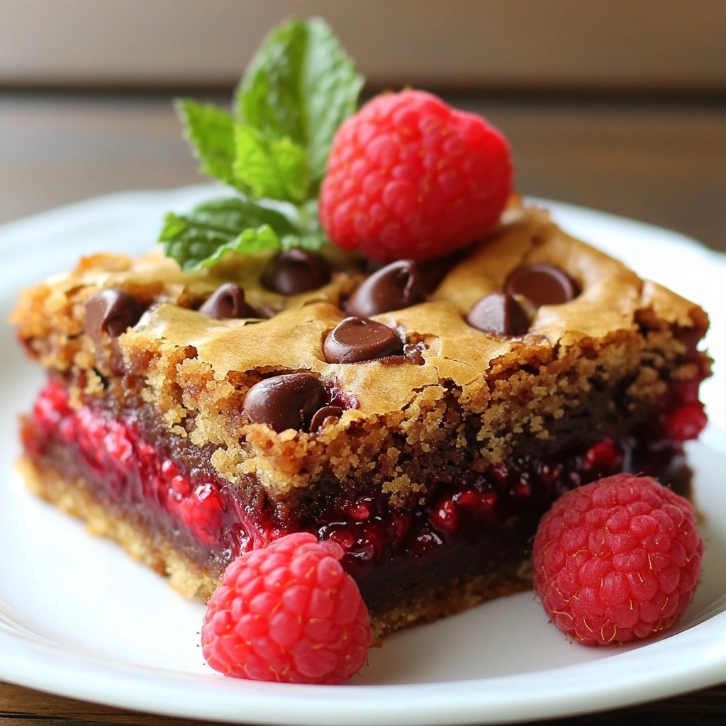 Schokoladenchip Blondies mit Himbeerfüllung köstlich