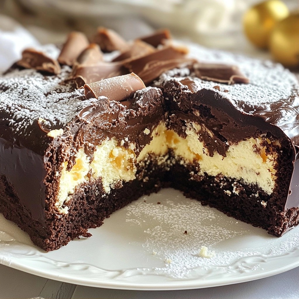 Marmorierter Schokoladenkuchen mit Nougatkern genießen