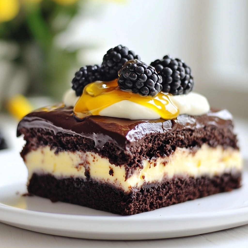Zweifarbiger Schokoladenkuchen mit Brombeer-Joghurt Genuss