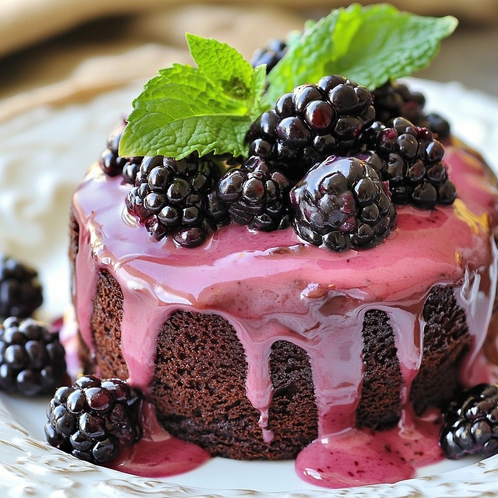Zweifarbiger Schokoladenkuchen mit Brombeer-Joghurt lecker