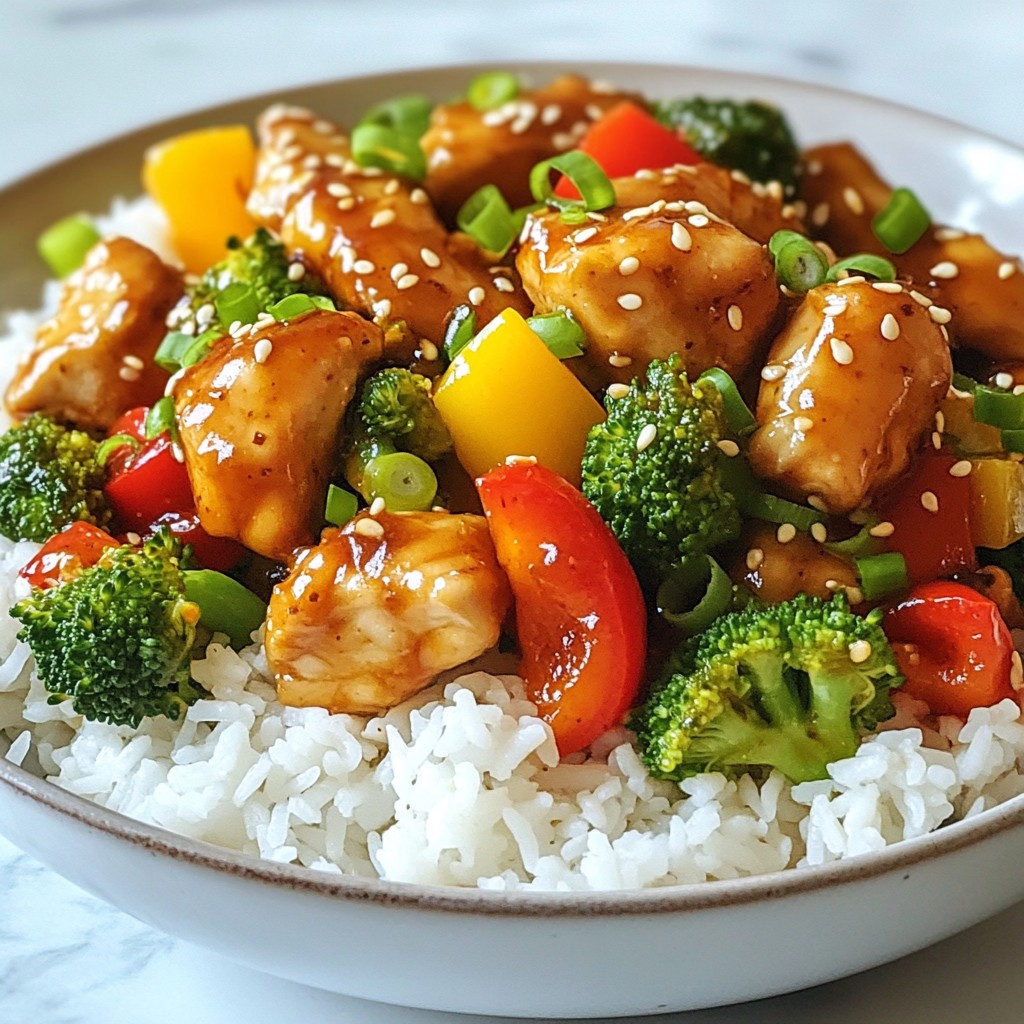 Sticky Sesame Chicken Stir Fry Snack für jeden Tag