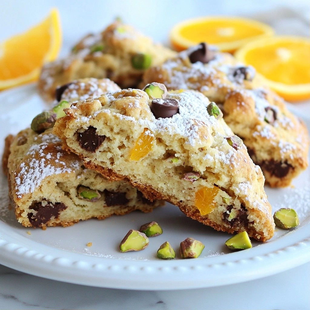 Schokoladenchip Scones mit Pistazien und Orange genießen