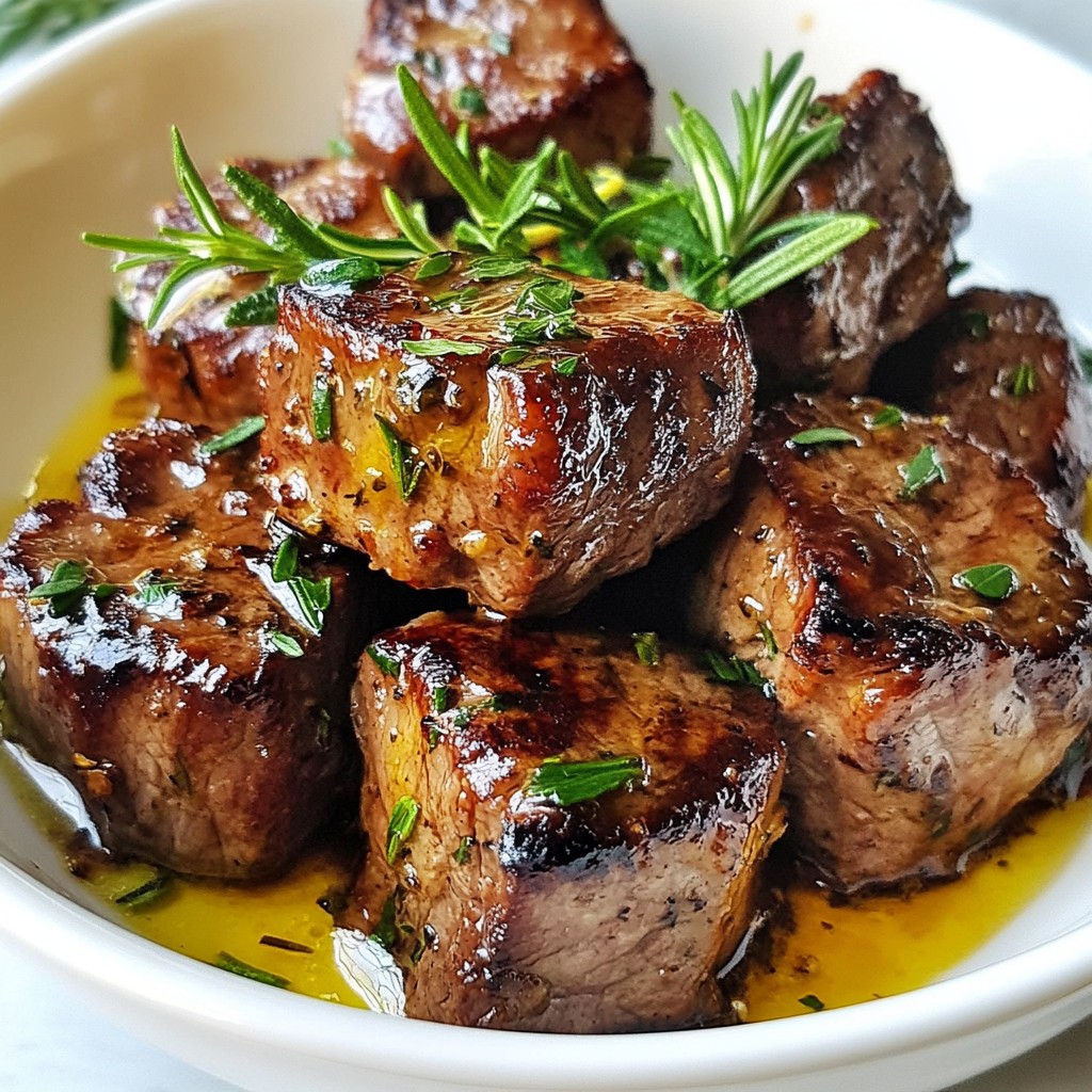 Knoblauchbutter Steak Bites köstlich und einfach zubereitet