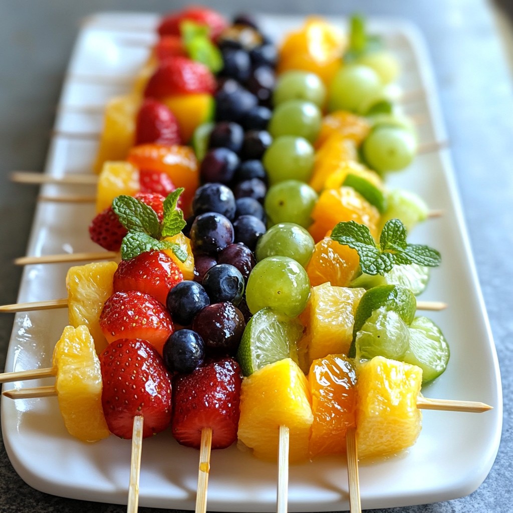 Regenbogen-Fruchtspieße für einen frischen Snack